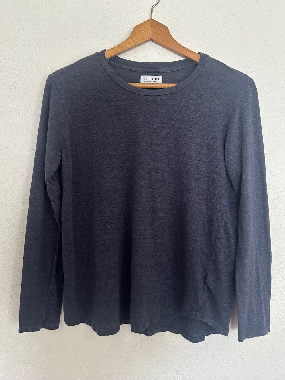 Velvet by Graham & Spencer Dark Blue Slub Cotton Long Sleeve Crew Neck Tee XS
